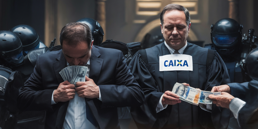 A toga manchada pelo dinheiro: símbolo de uma justiça corrompida por dentro — editorial TV Forense/Ilustração Cortesia Editorial Ideia